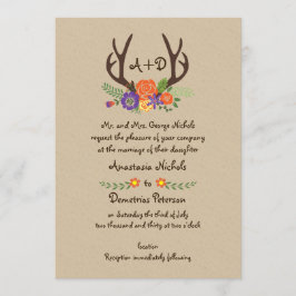 Antlers & orange Blommor monogram woodland bröllop Inbjudningar