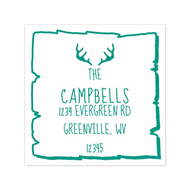 Antlers Rustic Woodland Funny Returadress Självfärgande Stämpel (Design)