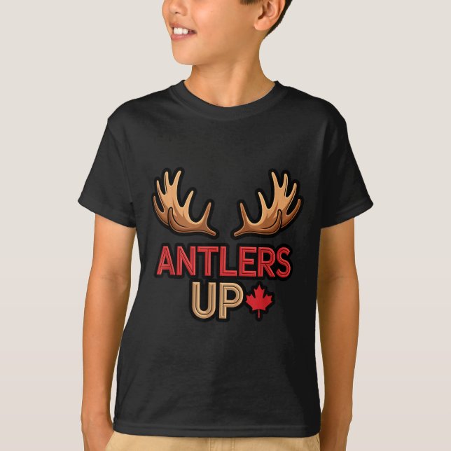 Antlers Up Canadian Pride Funny Canada Flag Moose  T Shirt (Framsida)