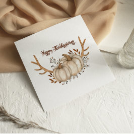 Antlers Watercolor Pumpkin Happy thanksgiving kort