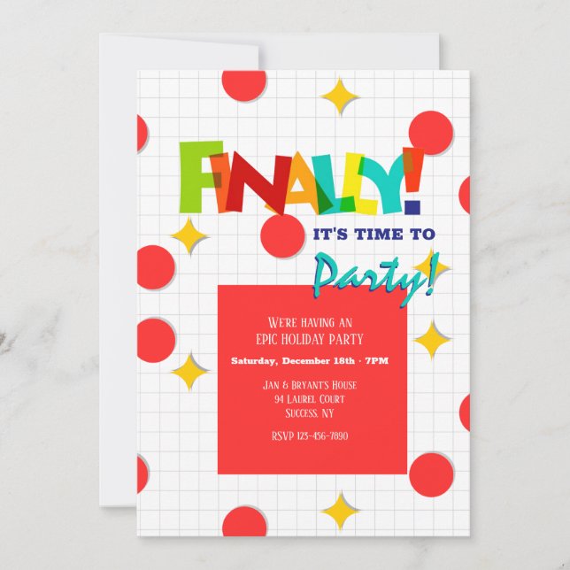 Äntligen är det dags att festa Inbjudan (Framsida)