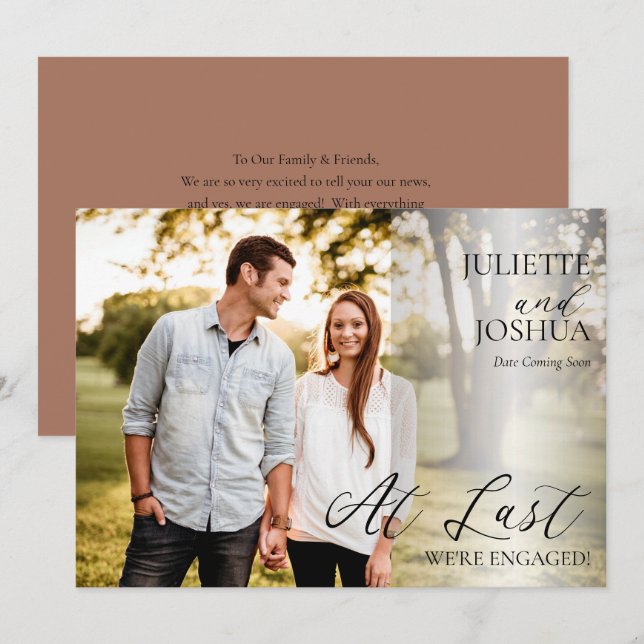 Äntligen är vi engagerade för Photo Förlovning-med Meddelande (Fram/baksida)