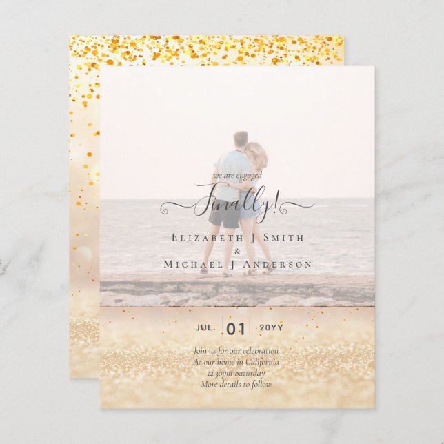 Äntligen är vi förlovade! Bröllopsannons FOTO (Fram/baksida)