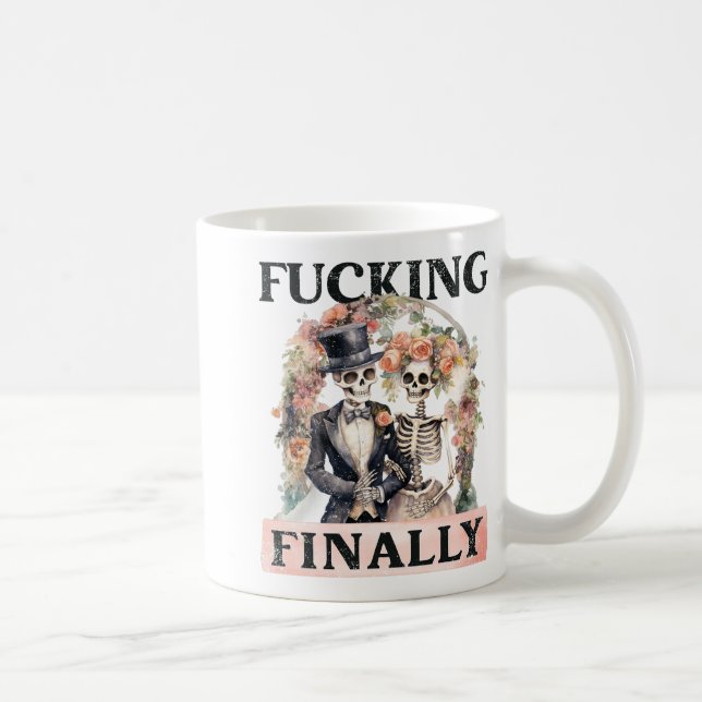 Äntligen Brudtjänst Skelett Brud Brudgum Halloween Kaffemugg (Höger)