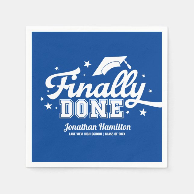 Äntligen Klar Blå Examenfest Pappersservett (Framsidan)
