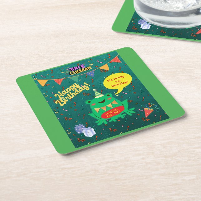 Äntligen min födelsedag, 29:e grodkonfetti underlägg papper kvadrat (Vinklad)