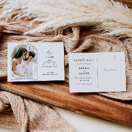 Äntligen modern teckning med fotosparat datum meddelande vykort