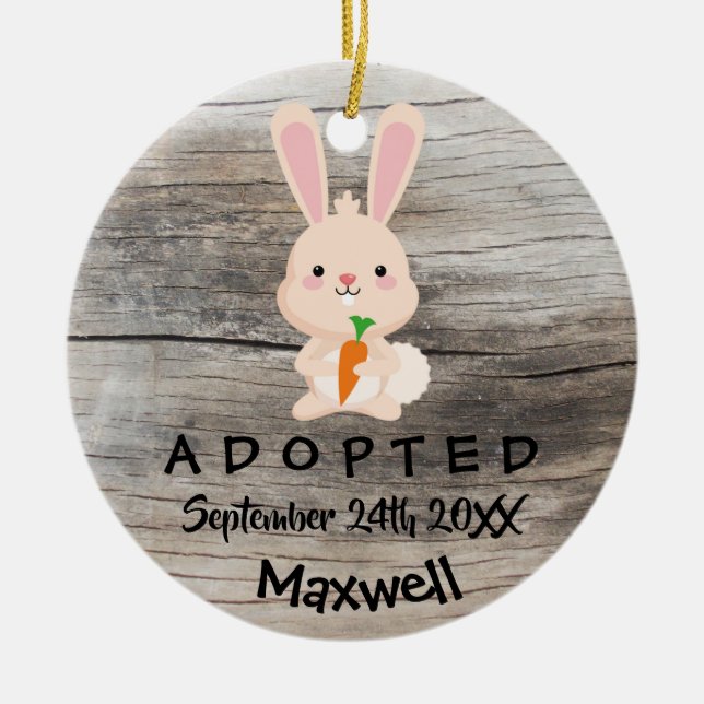 Antogs - Anpassad Rosa Bunny Adoption Gift Julgransprydnad Keramik (Framsidan)