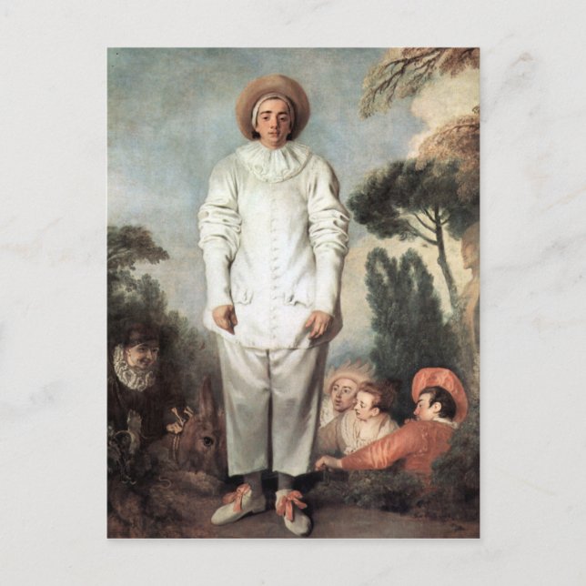 ANTOINE WATTEAU - Pierrot (Gilles) 1718 Vykort (Framsida)