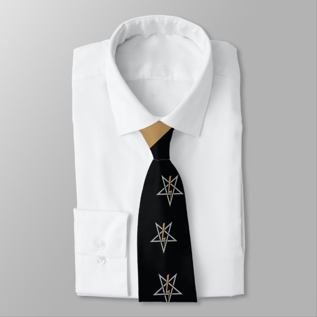 Anton LaVey Sigil Abstrakt Wave Neck Tie {Guld} Slips (Bunden)