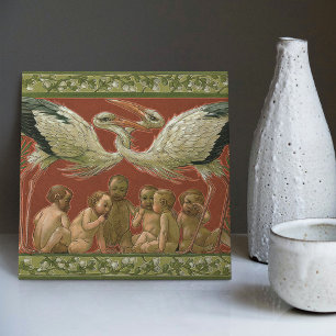 Anton Seder's Tender Storks Art nouveau Wall Kakelplatta