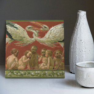 Anton Seder's Tender Storks Art nouveau Wall Kakelplatta