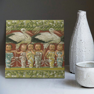 Anton Seder's Tender Storks Art nouveau Wall Kakelplatta