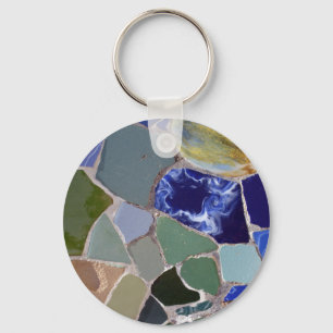 Antoni Gaudi blåttmosaik Nyckelring