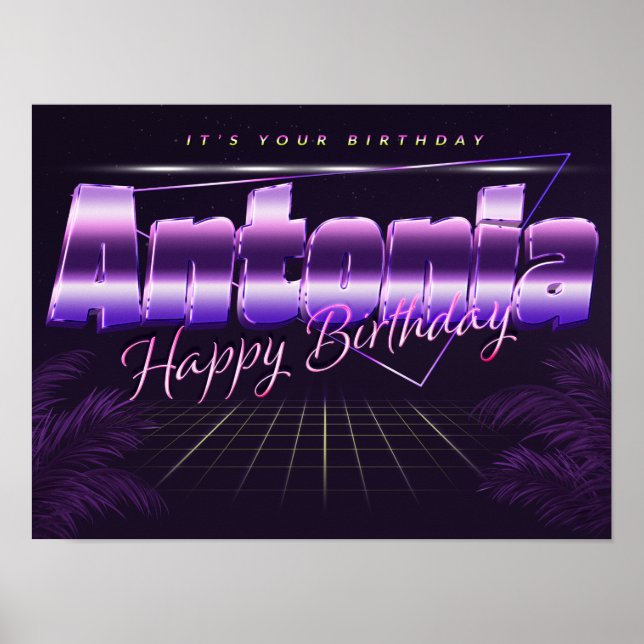 Antonia Namn Vorname lila retro Poster Geburtstag (Framsidan)