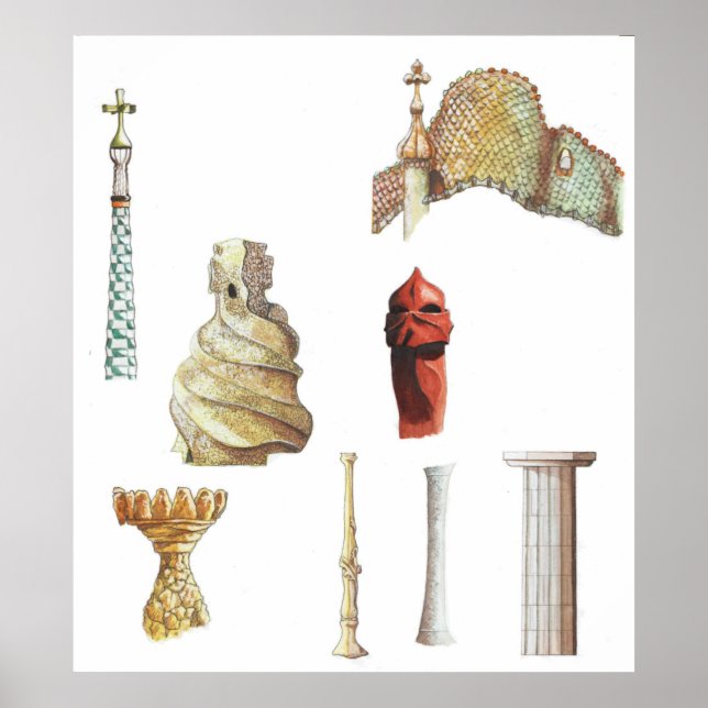 Antonio Gaudi. Barcelona. Spanien. Arkitektonisk Poster (Framsidan)