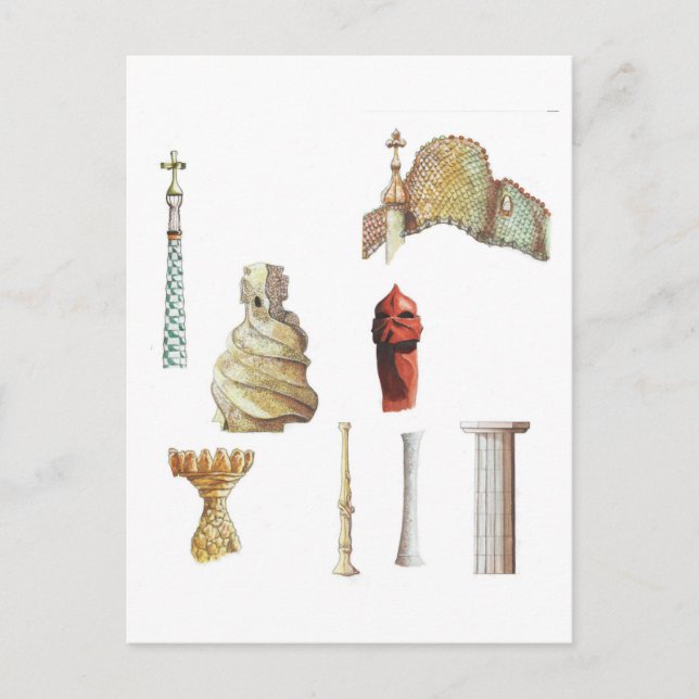 Antonio Gaudi. Barcelona. Spanien. Arkitektonisk Vykort (Framsida)