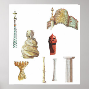 Antonio Gaudi. Barcelona. Spanien. Arkitektoniskt Poster