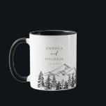 ANTORA Black & White Mountains Bröllop Namn Mugg<br><div class="desc">Kaffet mugg har en svart och vit gräs träd-skiss med redigerbar färg. Det här keramiska kopp är en perfekt keepsaké för bruden och brudgummen.</div>