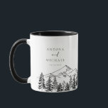 ANTORA Black & White Mountains Bröllop Namn Mugg<br><div class="desc">Kaffet mugg har en svart och vit gräs träd-skiss med redigerbar färg. Det här keramiska kopp är en perfekt keepsaké för bruden och brudgummen.</div>
