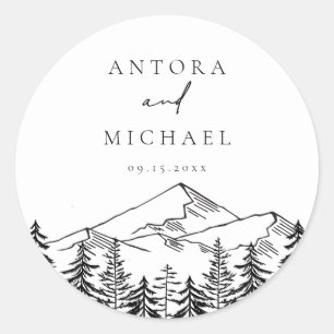 ANTORA Black & White Mountains Bröllop Namn Runt Klistermärke