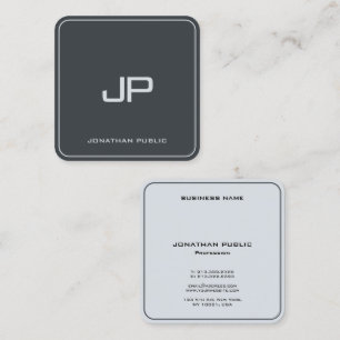 Antracite Grått Elegant Silver Monogram Glossy Fyrkantigt Visitkort