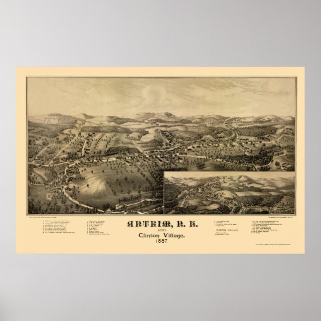 Antrim, NH Panoramic Karta - 1887 Poster (Framsidan)