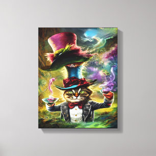 Antropomorf Cat Mad Hatter Fantasy Fairytale Canvastryck