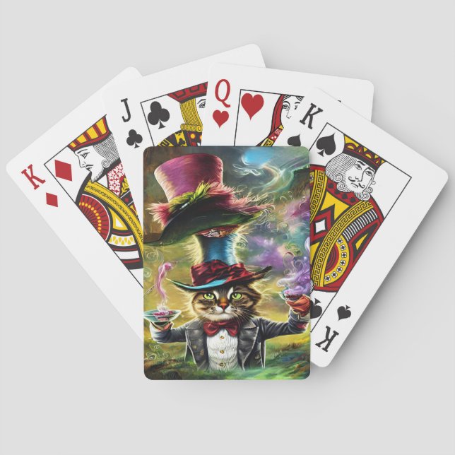 Antropomorf Cat Mad Hatter Fantasy Fairytale Casinokort (Baksidan)