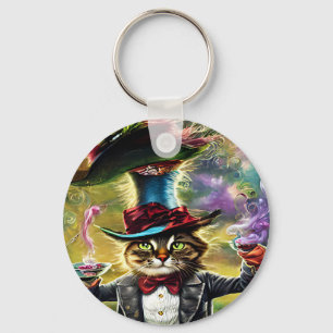Antropomorf Cat Mad Hatter Fantasy Fairytale Nyckelring