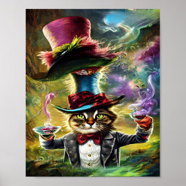 Antropomorf Cat Mad Hatter Fantasy Fairytale Poster