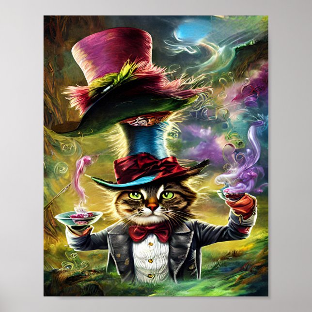 Antropomorf Cat Mad Hatter Fantasy Fairytale Poster (Framsidan)