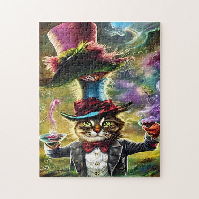 Antropomorf Cat Mad Hatter Fantasy Fairytale Pussel (Vertikal)