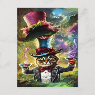 Antropomorf Cat Mad Hatter Fantasy Fairytale Vykort