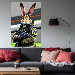 Antropomorf coola, kanin Soldier AI Art Poster