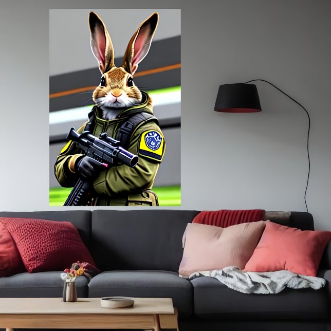 Antropomorf coola, kanin Soldier | AI Art Poster (Skapare uppladdad)