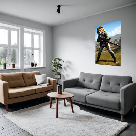 Antropomorf coola lejon soldat | AI Art Poster