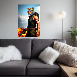 Antropomorf coola Tiger Soldier | AI Art Poster