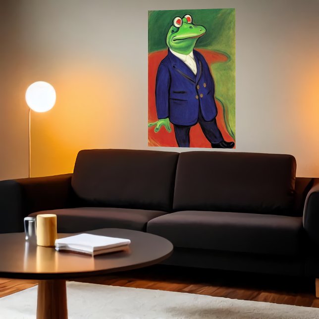 Antropomorf groda i blå kostym | AI Art Poster (Skapare uppladdad)