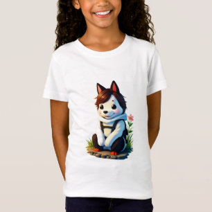Antropomorf Hund med blomma AI Art T Shirt