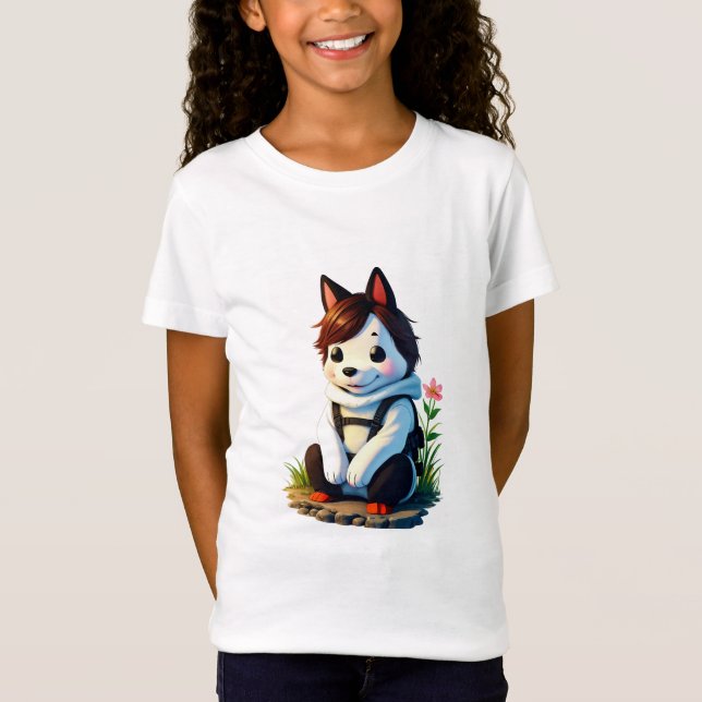 Antropomorf Hund med blomma | AI Art T Shirt (Framsida)