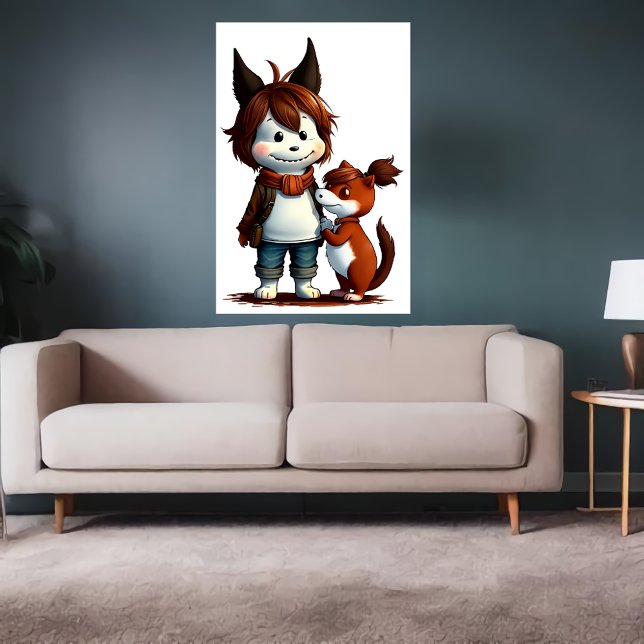 Antropomorf Hund och hans sällskapsdjur | AI Art Poster (Skapare uppladdad)
