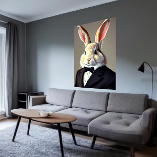 Antropomorf kanin i svart kostym AI Art Poster