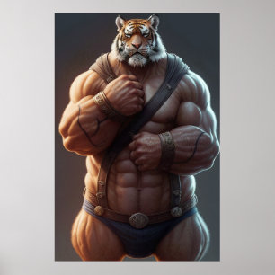Antropomorf Tiger   BodyBuilder   Digital konst Poster