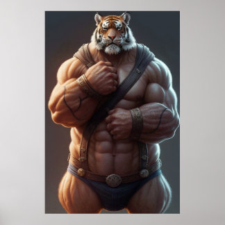 Antropomorf Tiger | BodyBuilder | Digital konst Poster