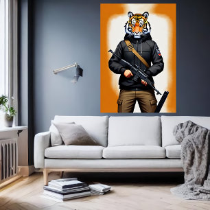 Antropomorf Tiger-soldat   AI Art Poster
