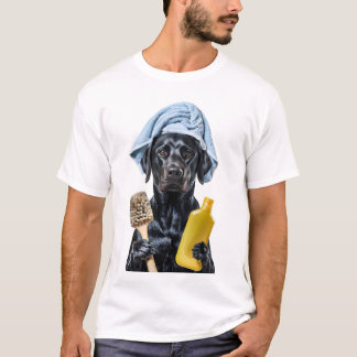 Antropomorphic Black Labrador Wearing Towel Holdi T Shirt