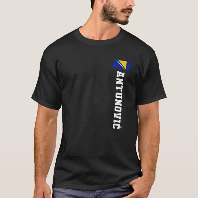 Antunovic Bosnia Flag Last Name Coat Of Arm Emblem T Shirt (Framsida)