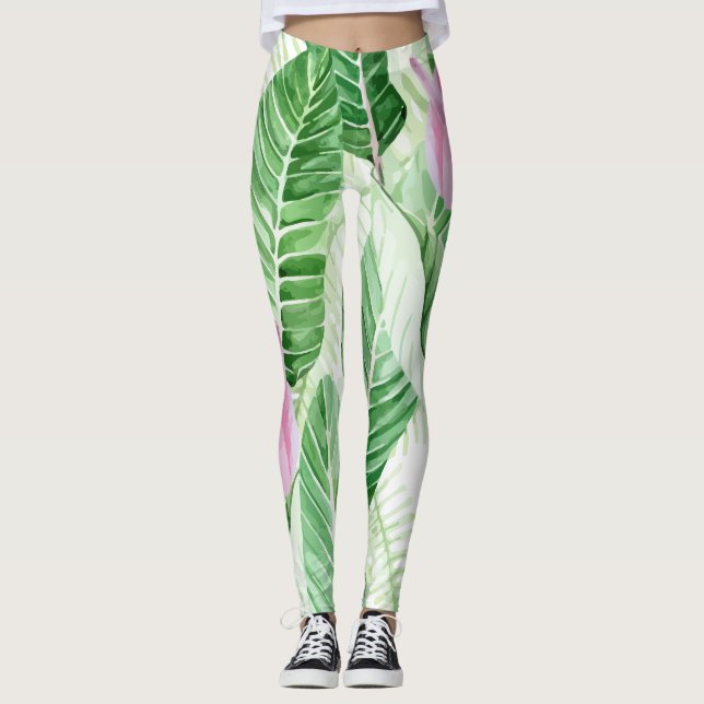 Anturio Rosa Planta Tropical Leggings (Framsida)