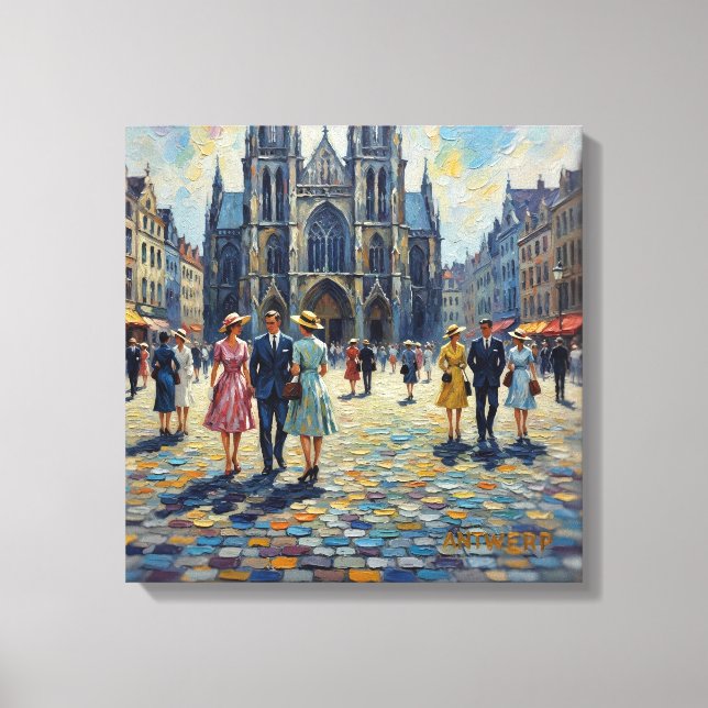 Antwerp Belgium Cathedral Square Home Decor Canvastryck (Framsida)